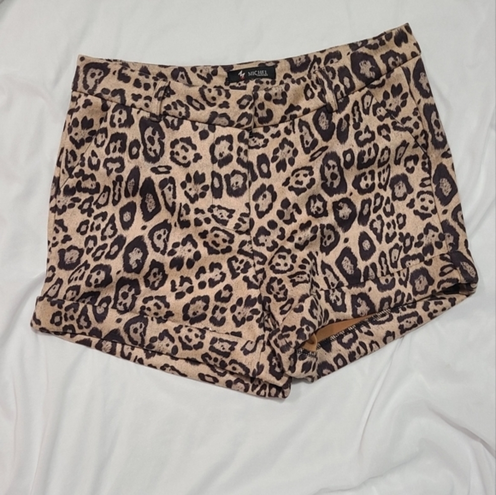 Michel‎ Cho DESIGN Textured Women’s Leopard Print Chino Shorts Size S
